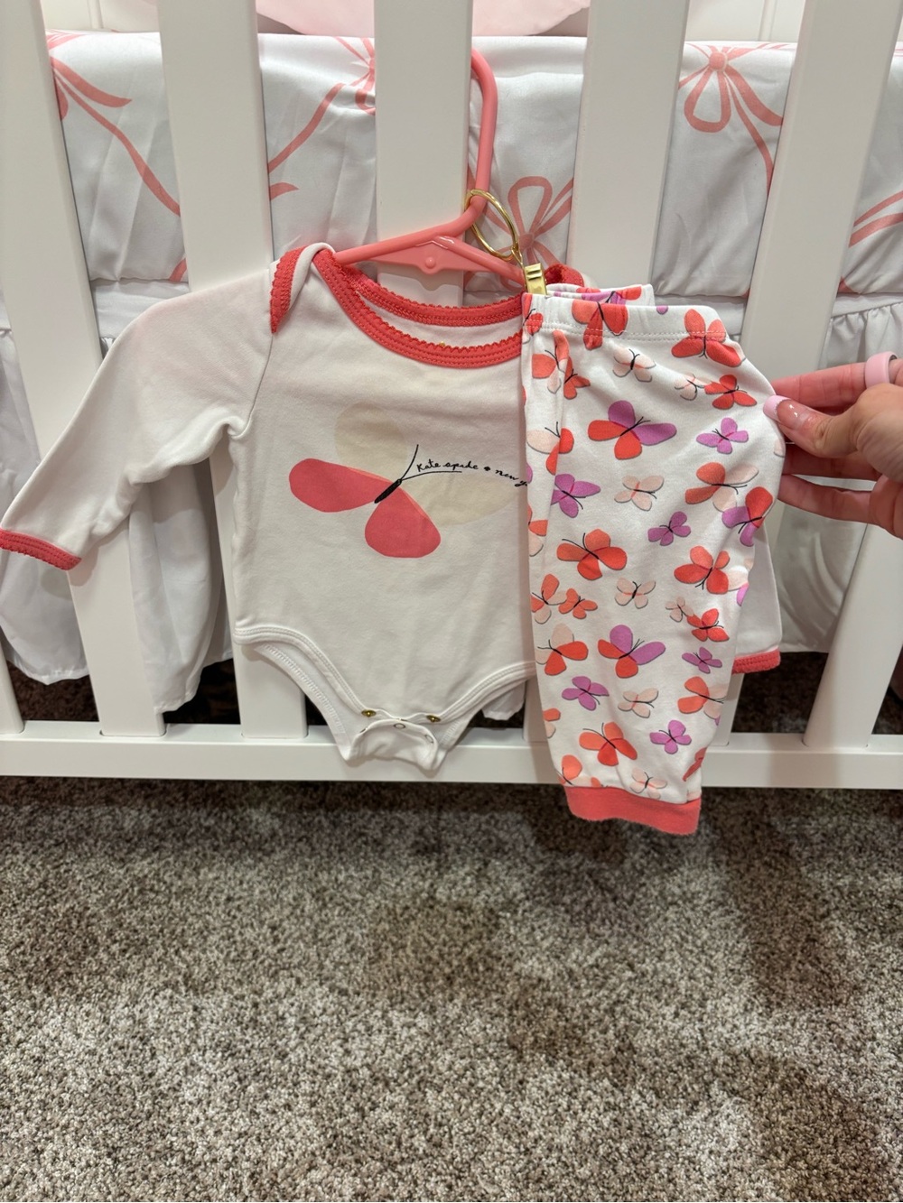 kate spade White and Coral Butterfly Baby Matching Set